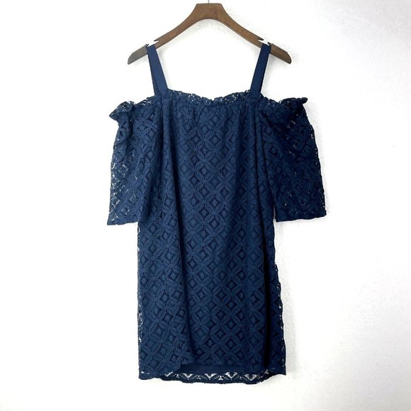 BCBGENERATION Off Shoulder Lace Blue Navy Dress NWT Size S - Picture 3 of 6